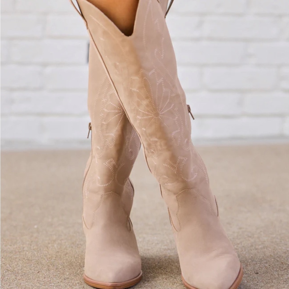 Pink Lily Shania Tan Knee-High Women's Cowboy Boots 8.5 New - Picture 11 of 16